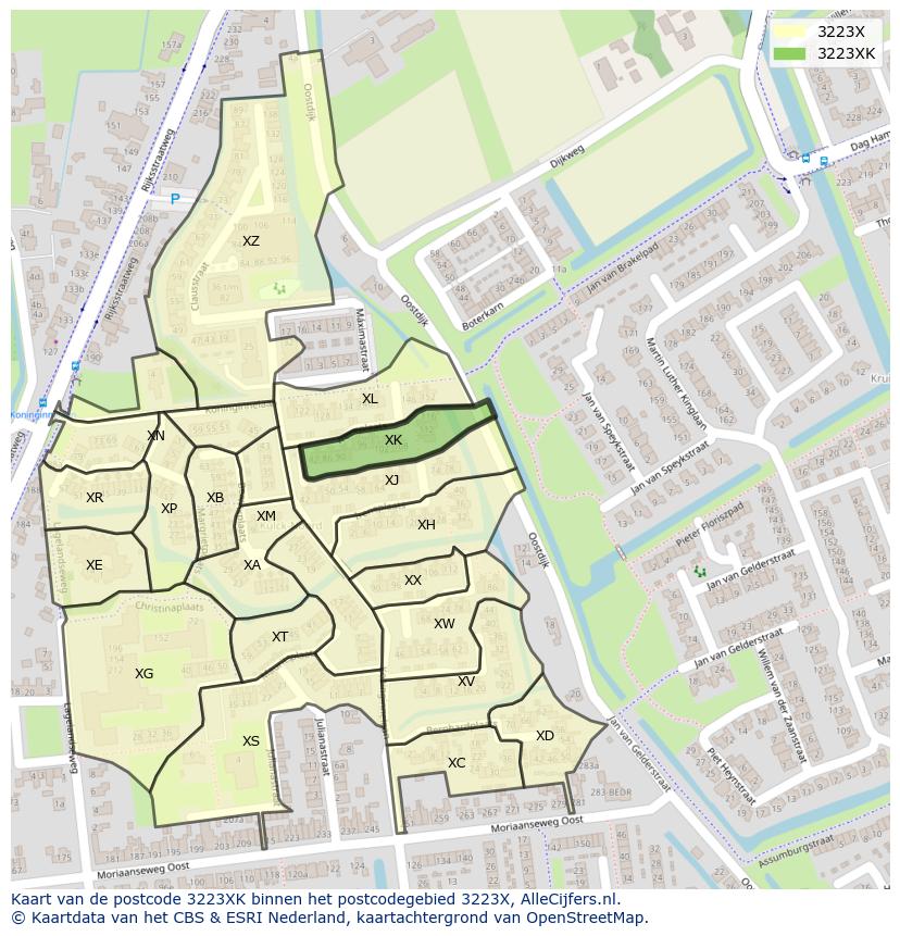 Afbeelding van het postcodegebied 3223 XK op de kaart.