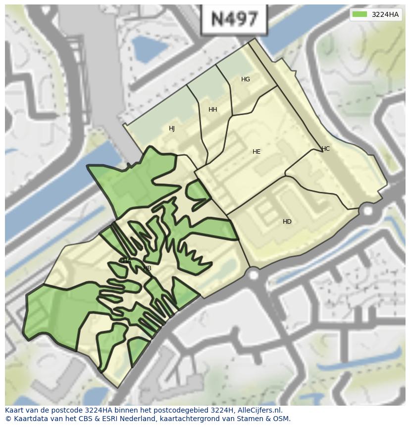 Afbeelding van het postcodegebied 3224 HA op de kaart.
