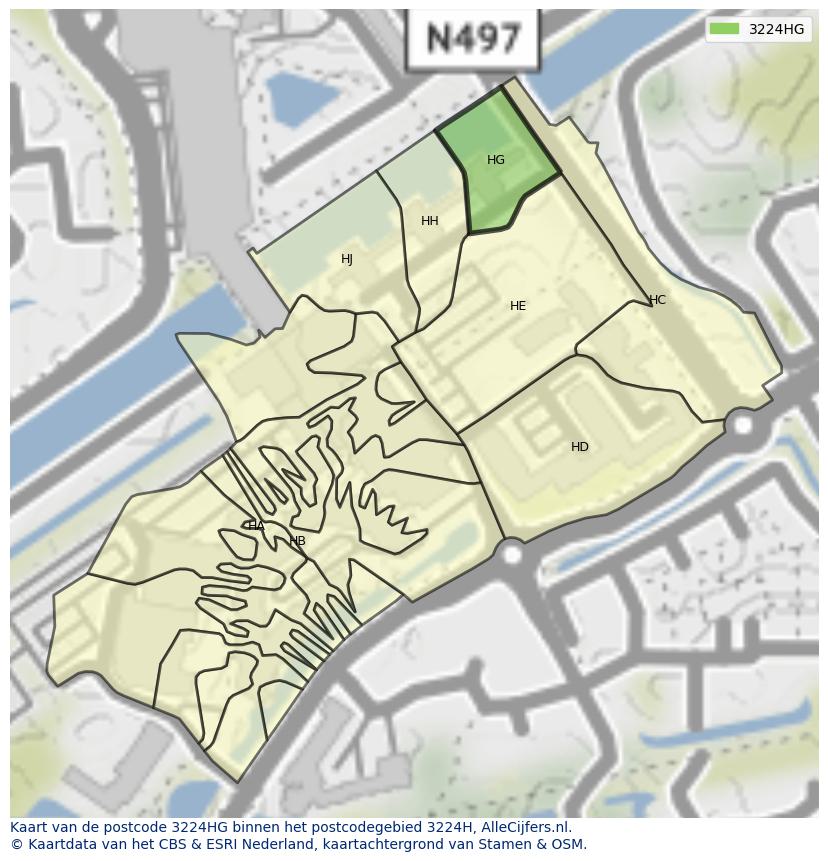 Afbeelding van het postcodegebied 3224 HG op de kaart.