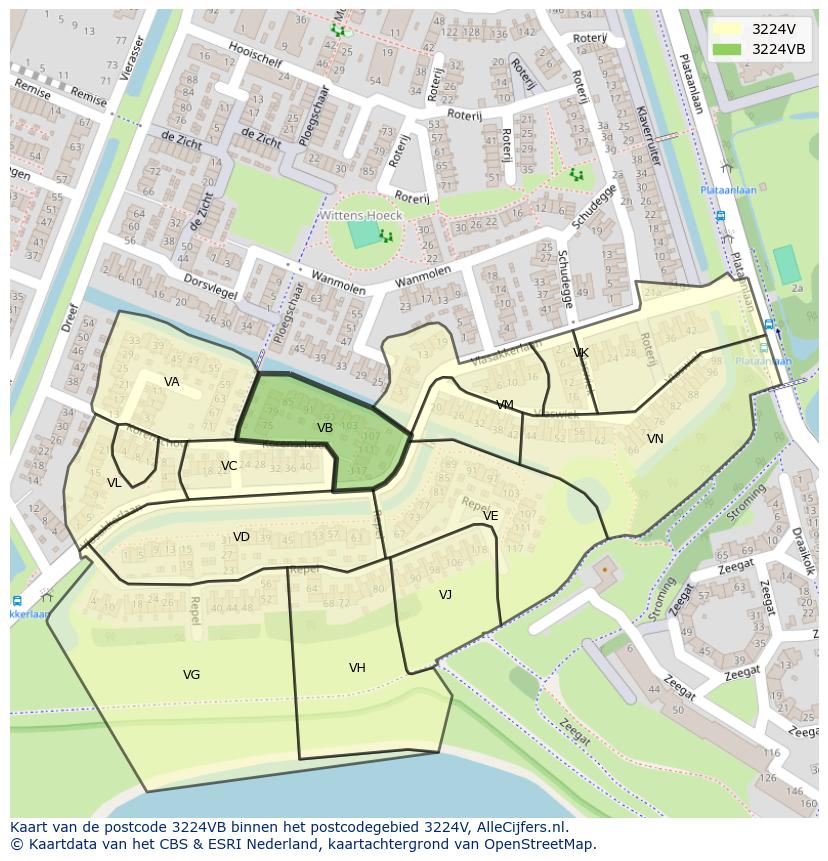 Afbeelding van het postcodegebied 3224 VB op de kaart.
