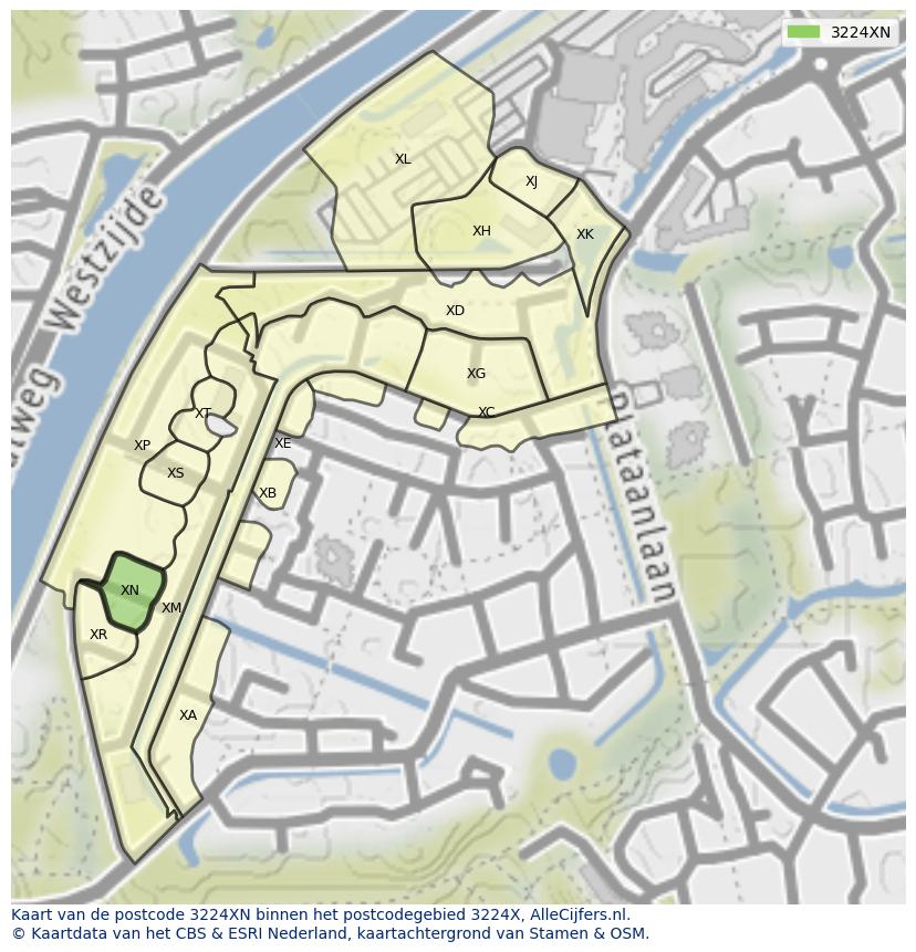 Afbeelding van het postcodegebied 3224 XN op de kaart.