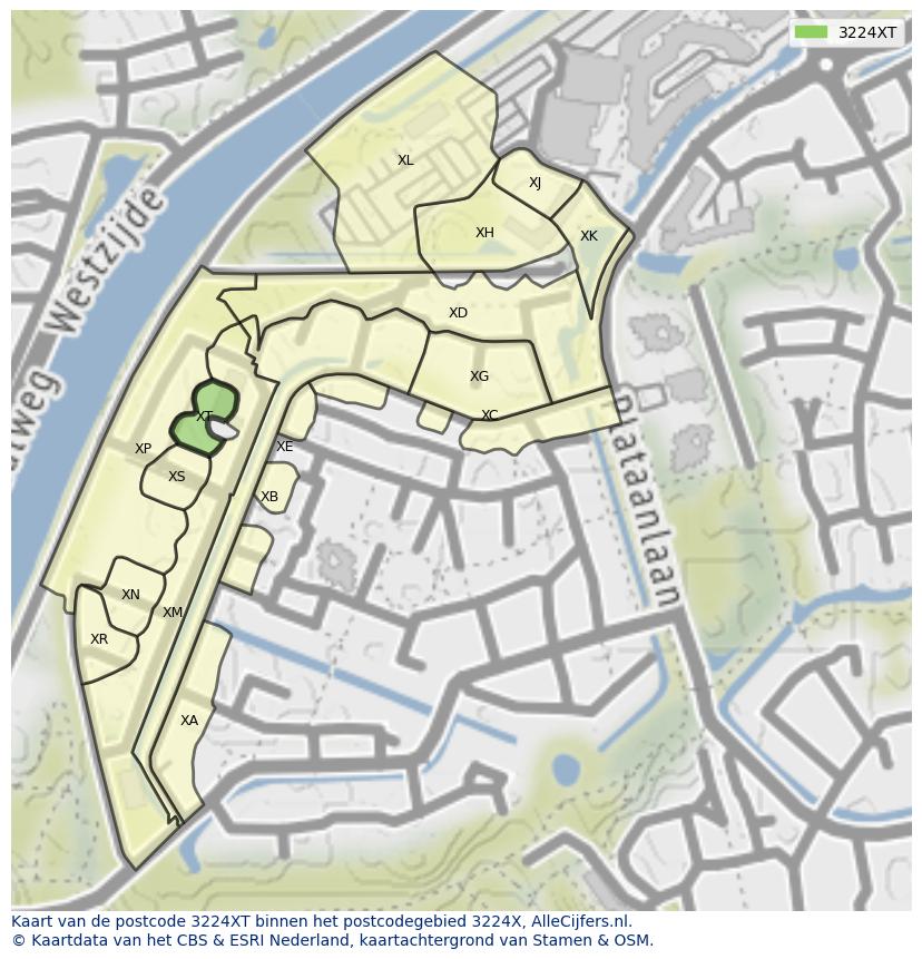 Afbeelding van het postcodegebied 3224 XT op de kaart.