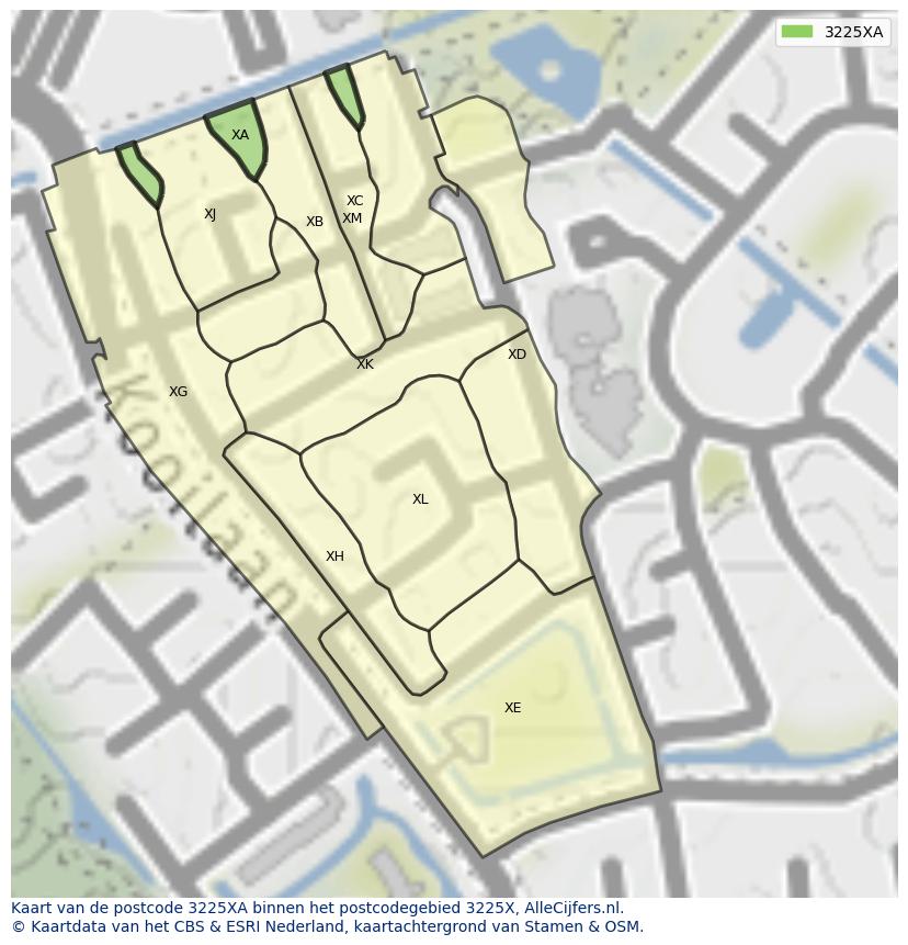 Afbeelding van het postcodegebied 3225 XA op de kaart.
