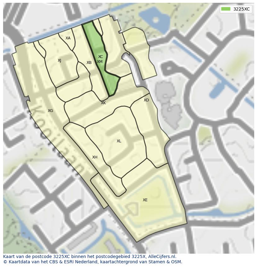 Afbeelding van het postcodegebied 3225 XC op de kaart.
