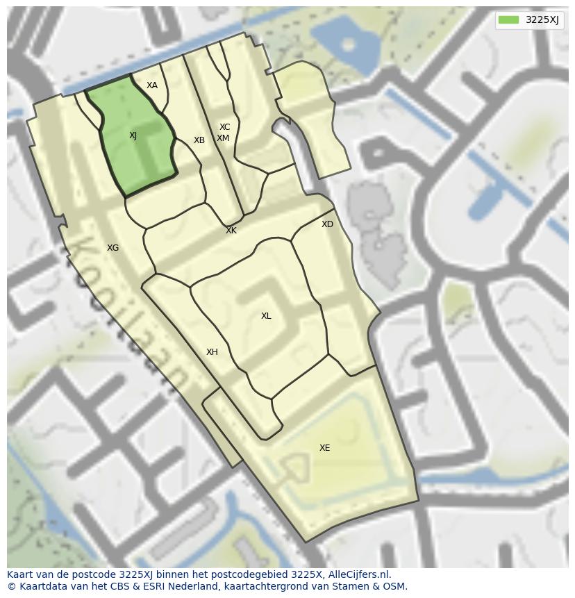 Afbeelding van het postcodegebied 3225 XJ op de kaart.
