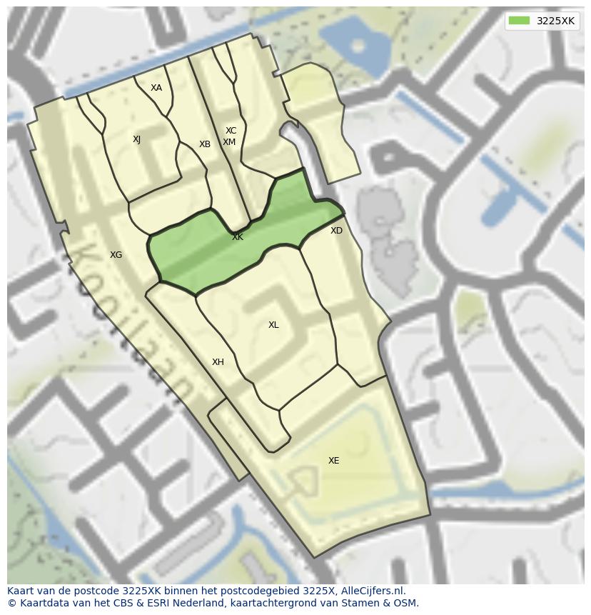 Afbeelding van het postcodegebied 3225 XK op de kaart.