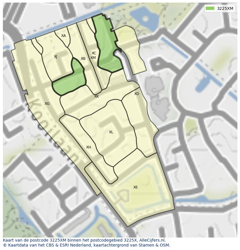 Afbeelding van het postcodegebied 3225 XM op de kaart.