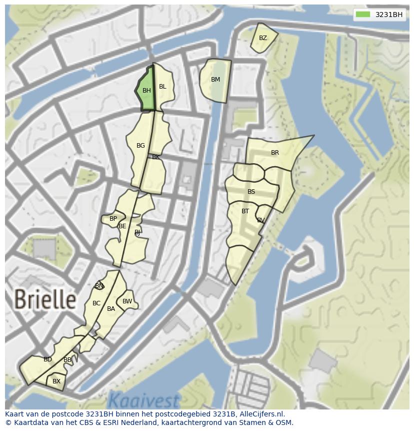 Afbeelding van het postcodegebied 3231 BH op de kaart.
