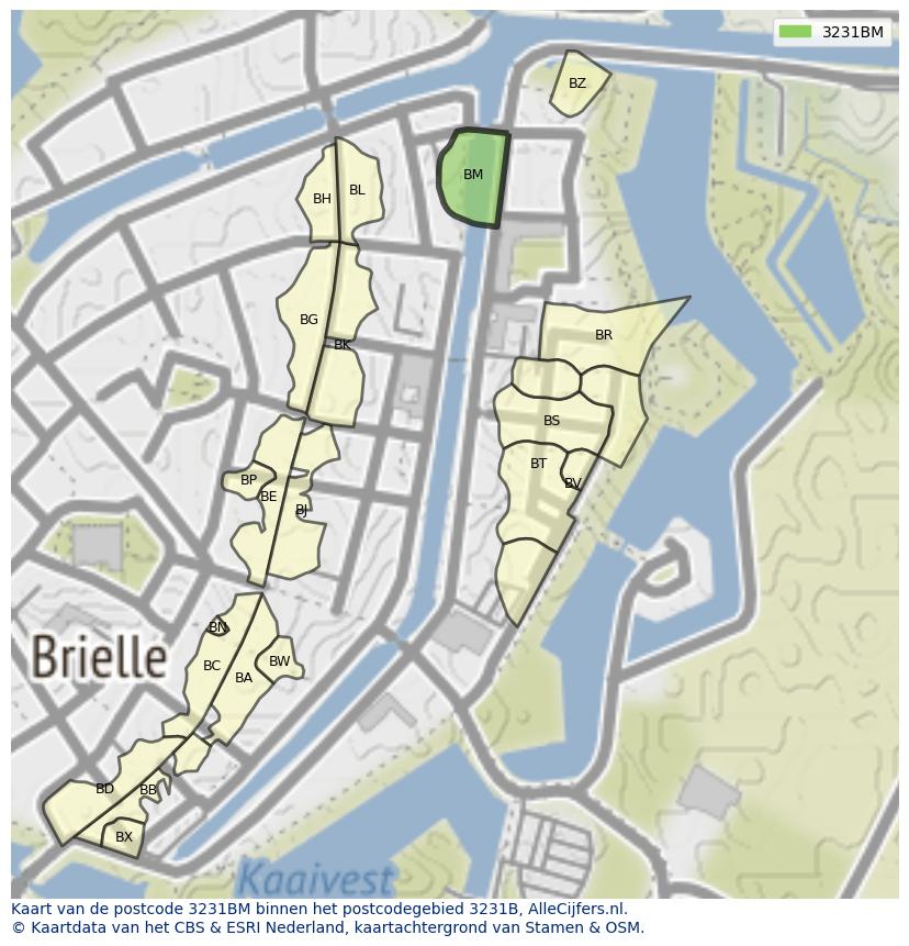 Afbeelding van het postcodegebied 3231 BM op de kaart.
