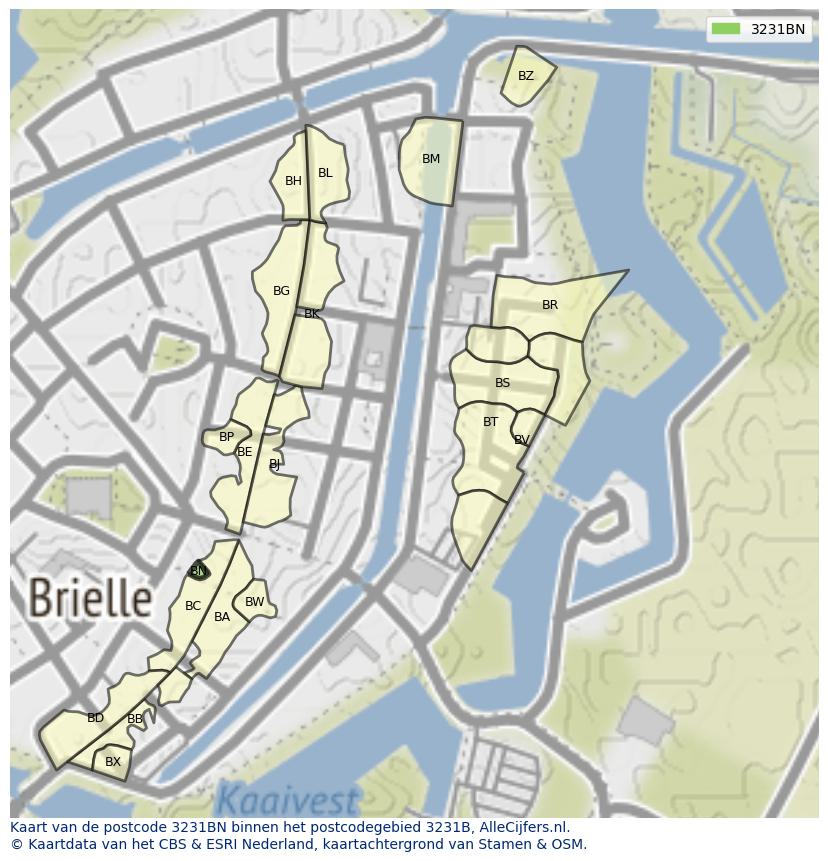 Afbeelding van het postcodegebied 3231 BN op de kaart.