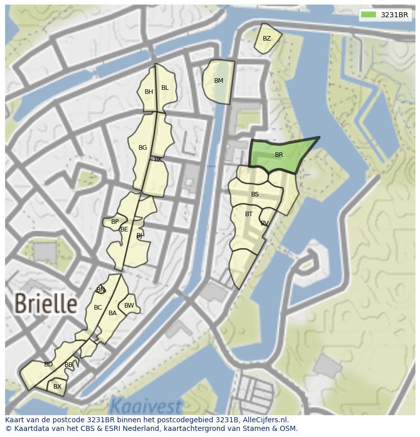 Afbeelding van het postcodegebied 3231 BR op de kaart.