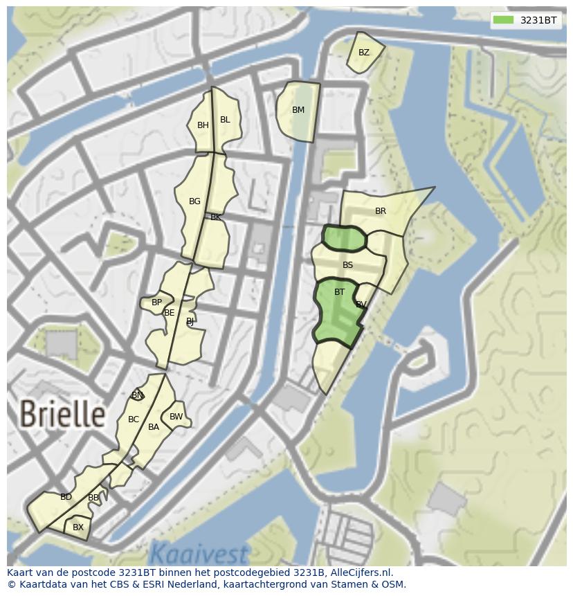 Afbeelding van het postcodegebied 3231 BT op de kaart.