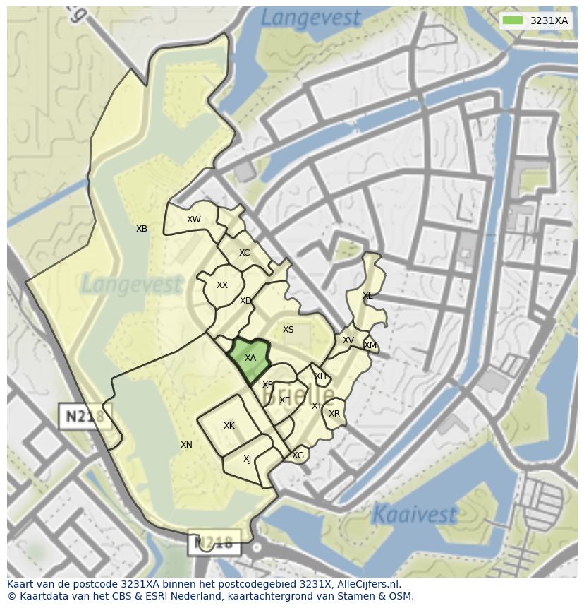 Afbeelding van het postcodegebied 3231 XA op de kaart.