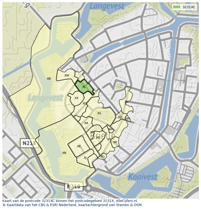 Afbeelding van het postcodegebied 3231 XC op de kaart.