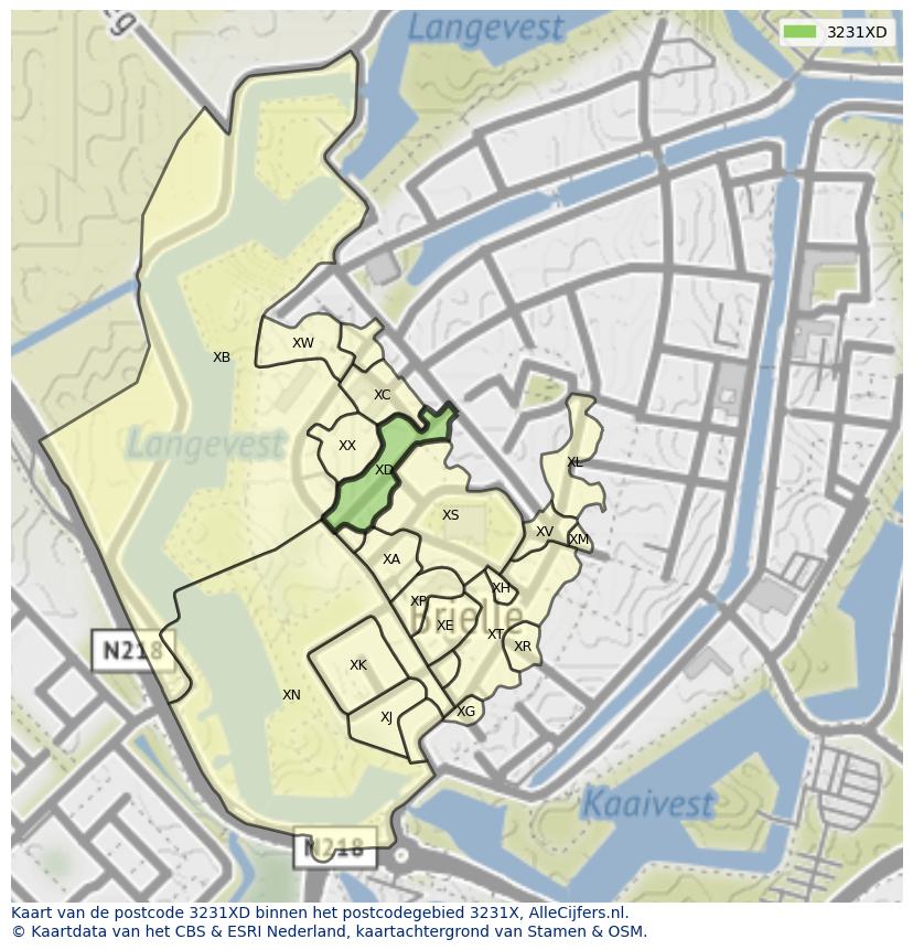 Afbeelding van het postcodegebied 3231 XD op de kaart.