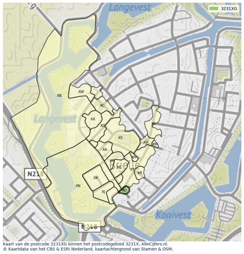 Afbeelding van het postcodegebied 3231 XG op de kaart.