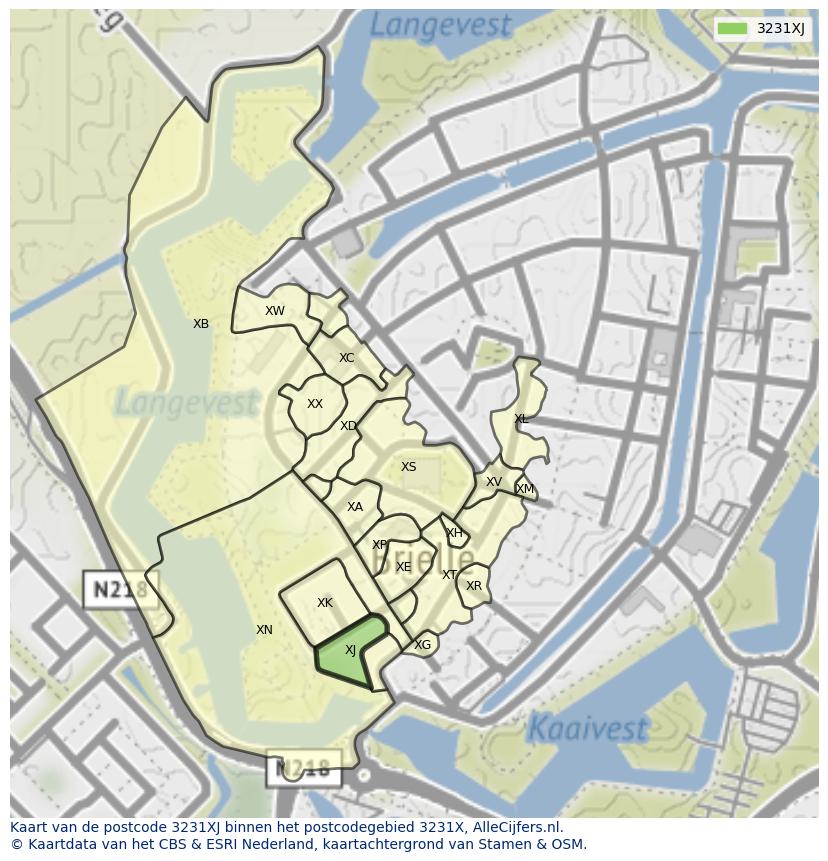 Afbeelding van het postcodegebied 3231 XJ op de kaart.