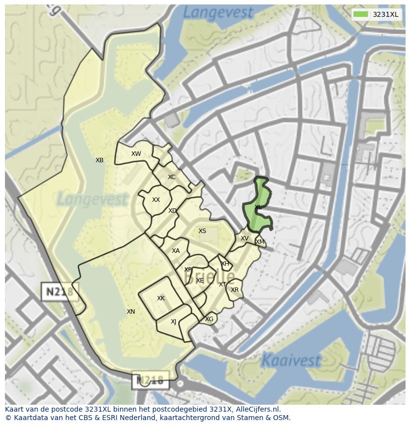 Afbeelding van het postcodegebied 3231 XL op de kaart.