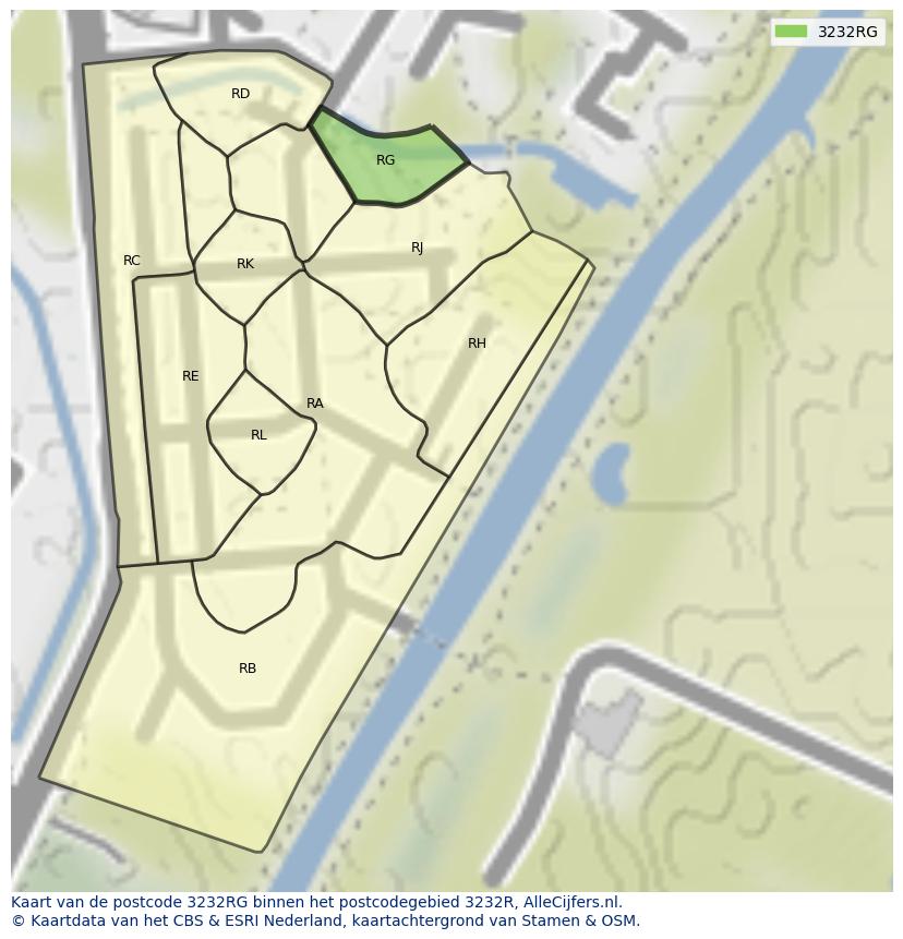 Afbeelding van het postcodegebied 3232 RG op de kaart.