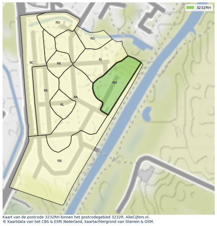 Afbeelding van het postcodegebied 3232 RH op de kaart.