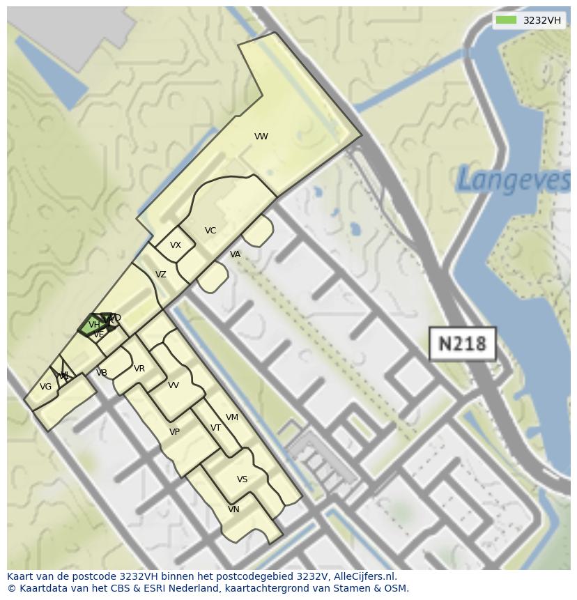 Afbeelding van het postcodegebied 3232 VH op de kaart.