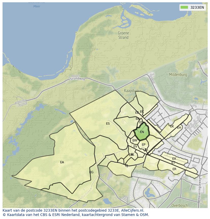 Afbeelding van het postcodegebied 3233 EN op de kaart.