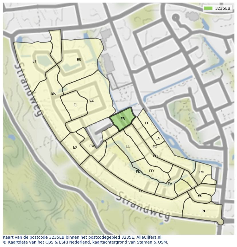 Afbeelding van het postcodegebied 3235 EB op de kaart.