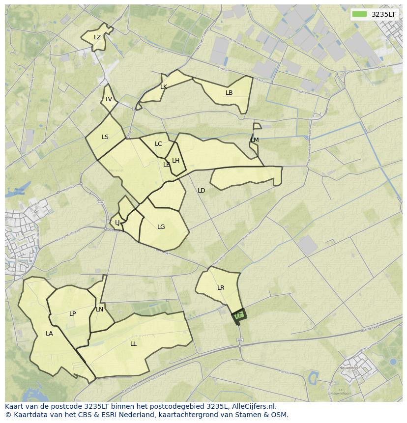 Afbeelding van het postcodegebied 3235 LT op de kaart.