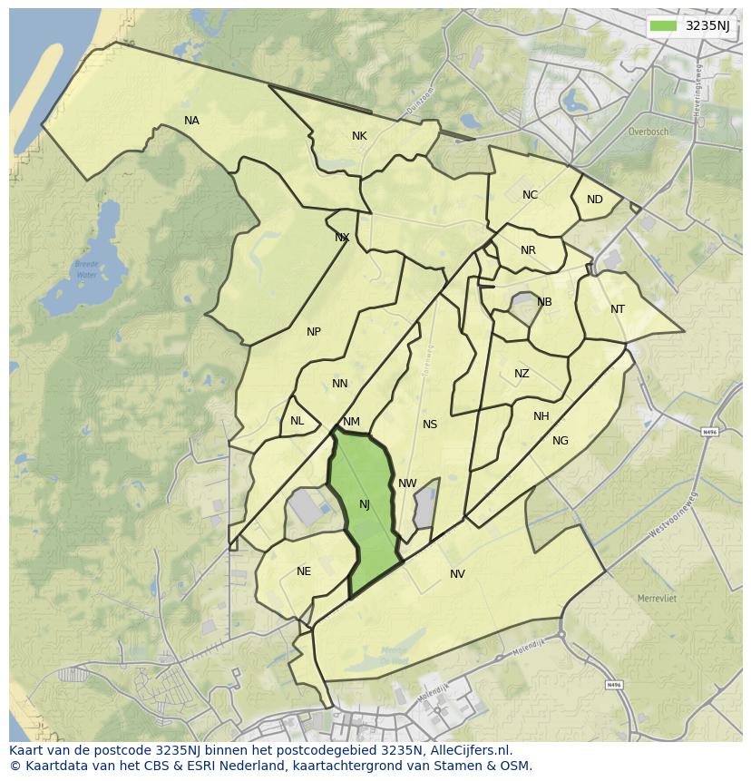 Afbeelding van het postcodegebied 3235 NJ op de kaart.
