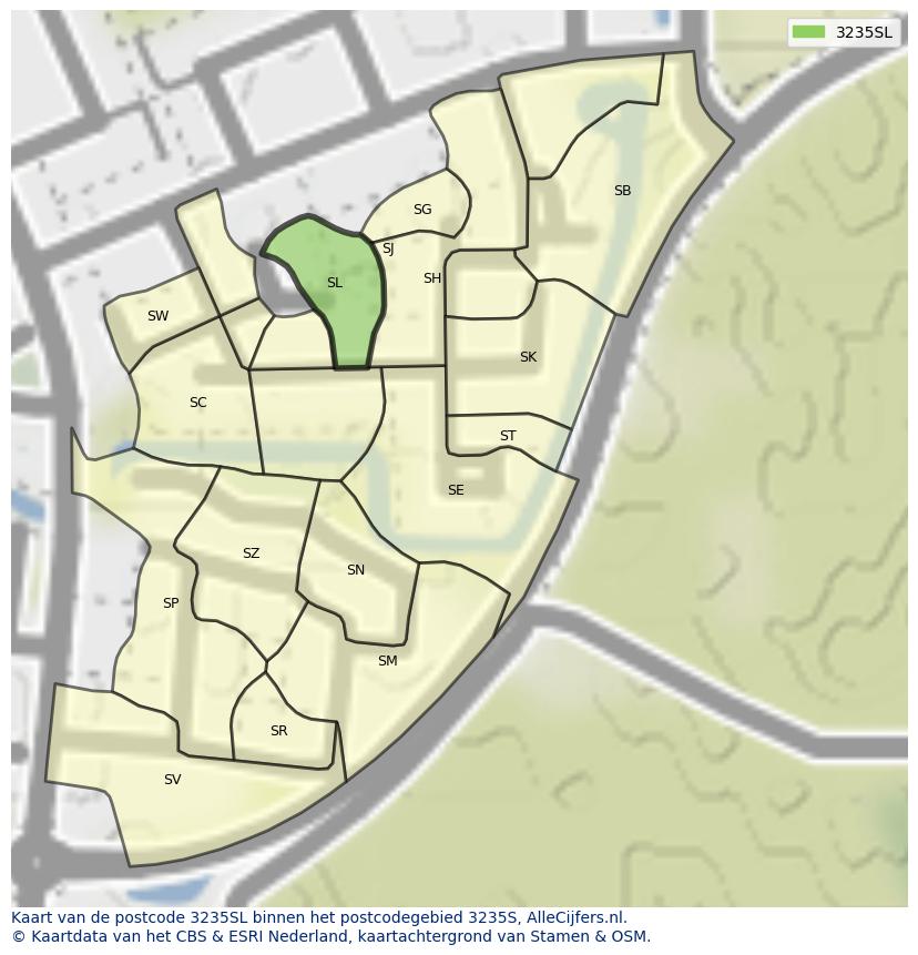 Afbeelding van het postcodegebied 3235 SL op de kaart.