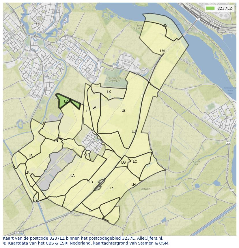 Afbeelding van het postcodegebied 3237 LZ op de kaart.