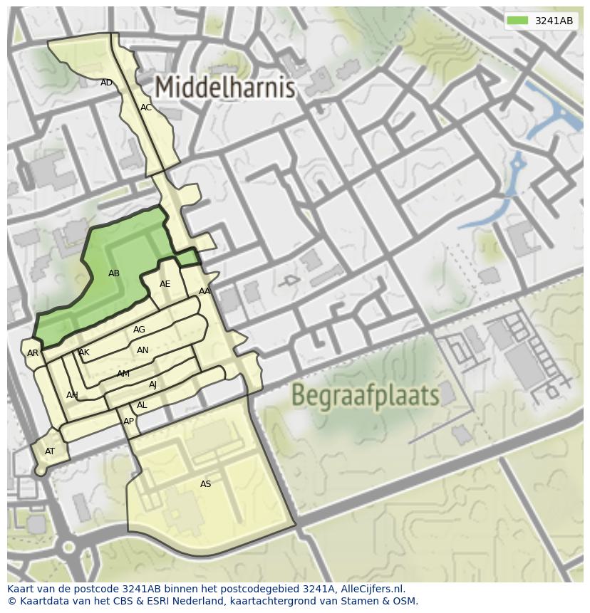 Afbeelding van het postcodegebied 3241 AB op de kaart.