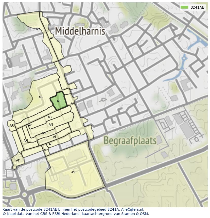 Afbeelding van het postcodegebied 3241 AE op de kaart.