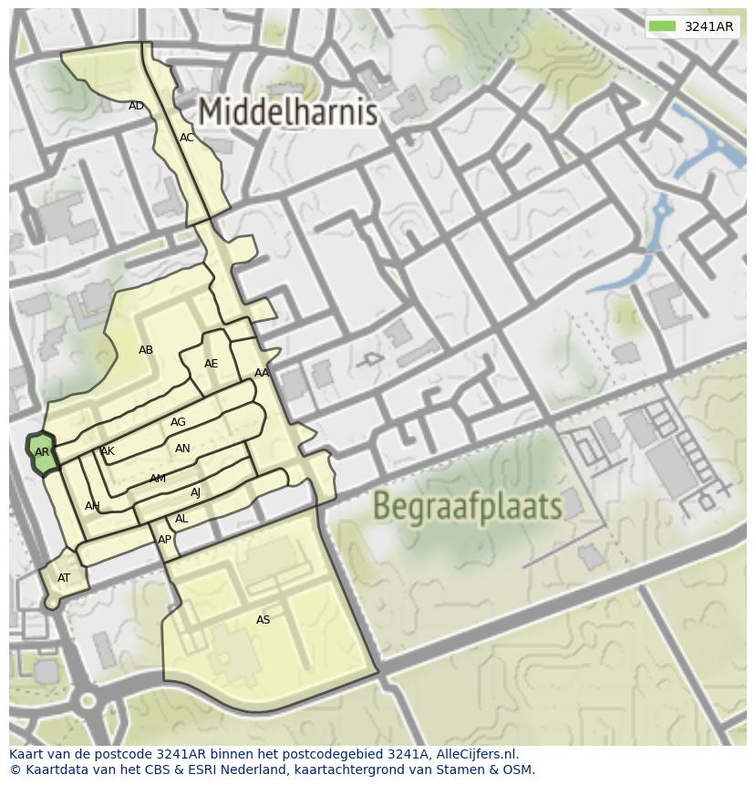 Afbeelding van het postcodegebied 3241 AR op de kaart.