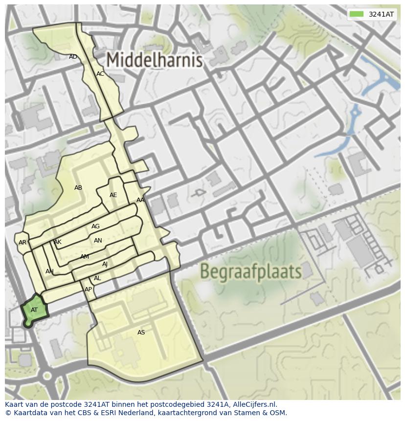 Afbeelding van het postcodegebied 3241 AT op de kaart.