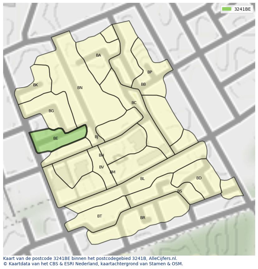 Afbeelding van het postcodegebied 3241 BE op de kaart.
