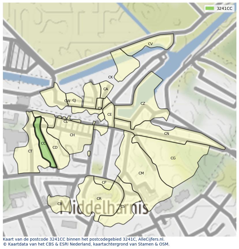Afbeelding van het postcodegebied 3241 CC op de kaart.