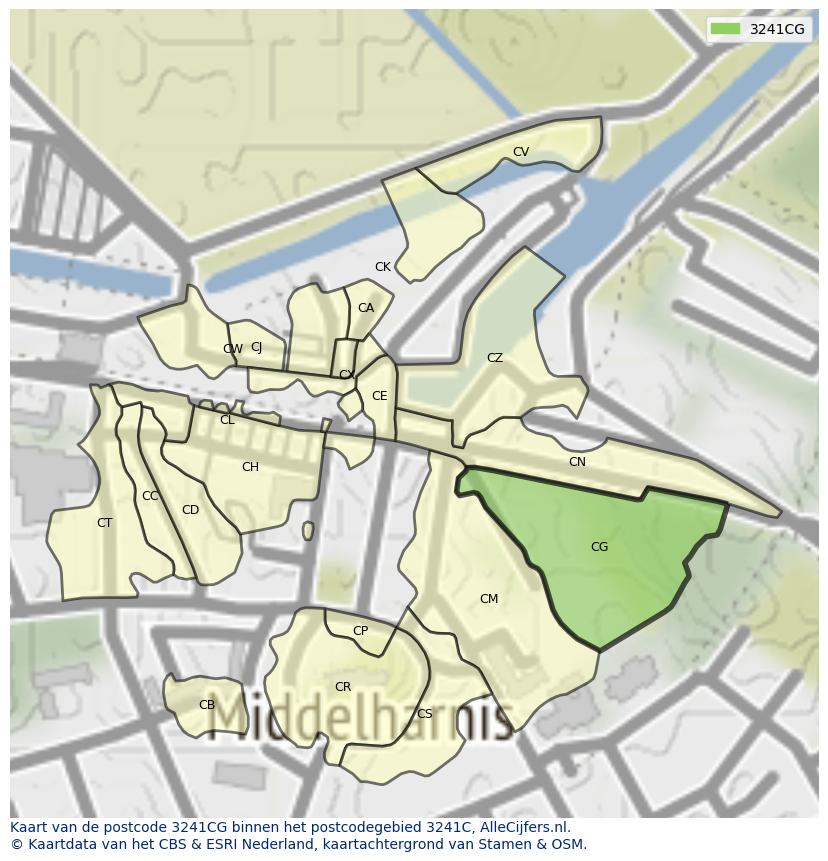 Afbeelding van het postcodegebied 3241 CG op de kaart.