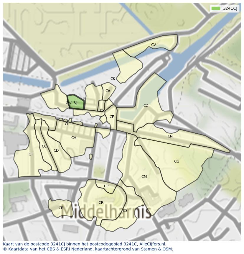 Afbeelding van het postcodegebied 3241 CJ op de kaart.