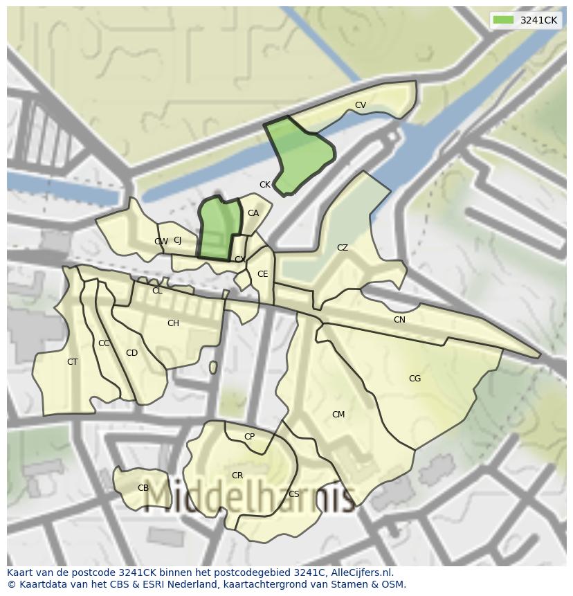 Afbeelding van het postcodegebied 3241 CK op de kaart.