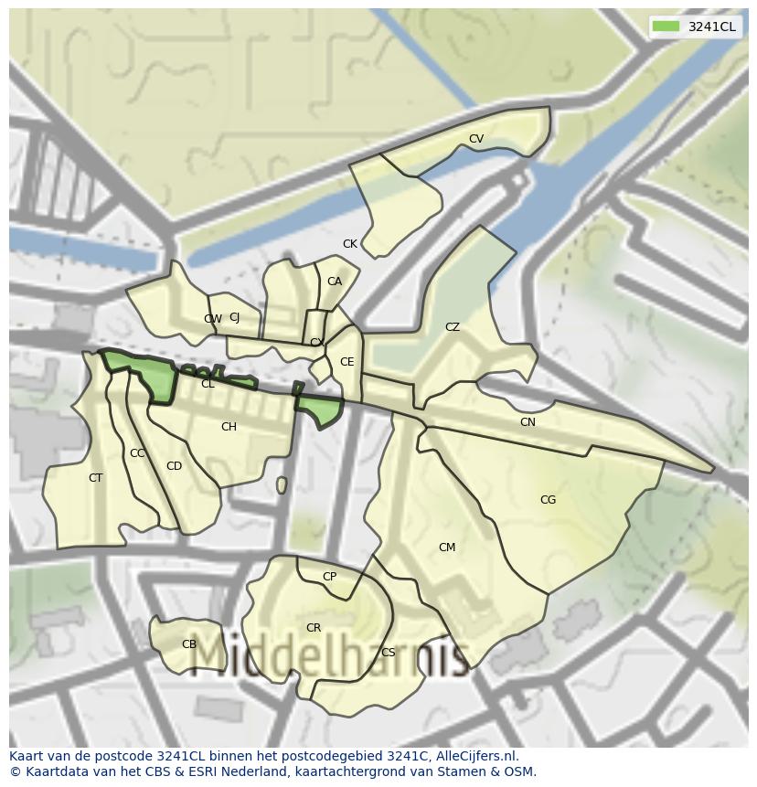 Afbeelding van het postcodegebied 3241 CL op de kaart.