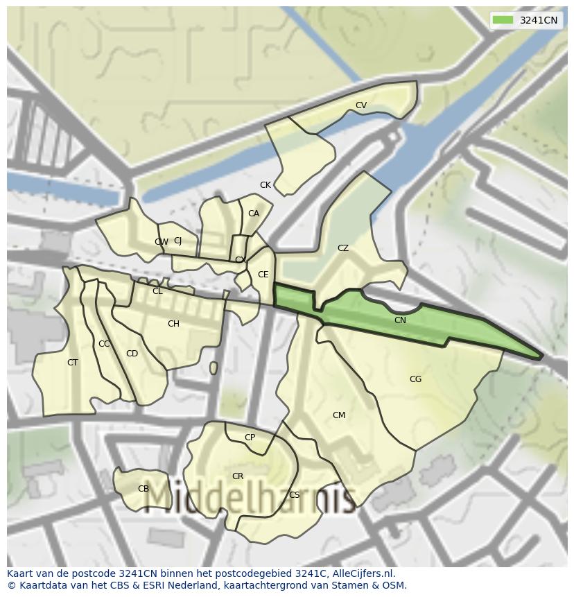 Afbeelding van het postcodegebied 3241 CN op de kaart.