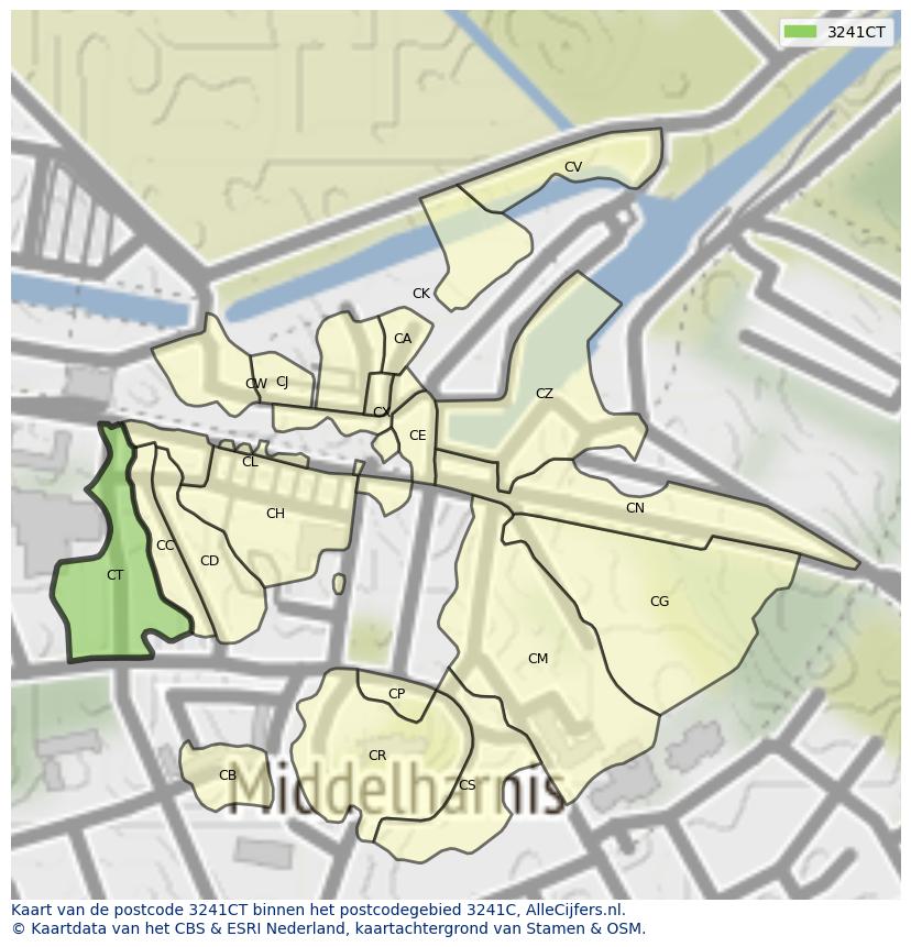 Afbeelding van het postcodegebied 3241 CT op de kaart.