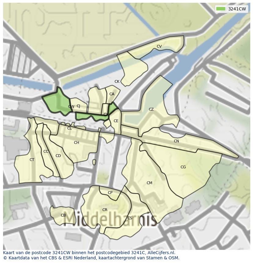 Afbeelding van het postcodegebied 3241 CW op de kaart.