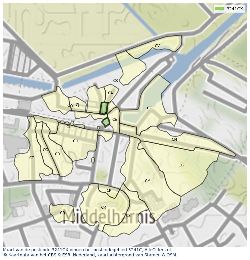 Afbeelding van het postcodegebied 3241 CX op de kaart.