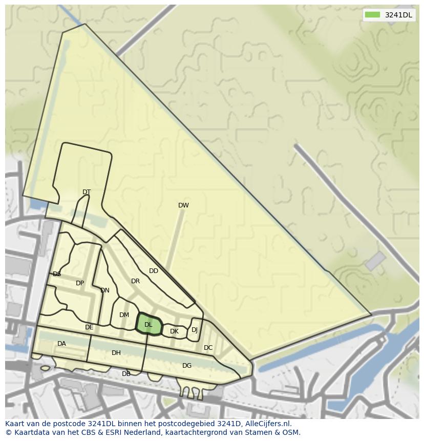 Afbeelding van het postcodegebied 3241 DL op de kaart.