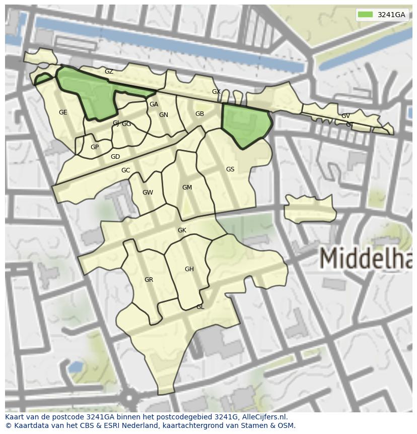 Afbeelding van het postcodegebied 3241 GA op de kaart.