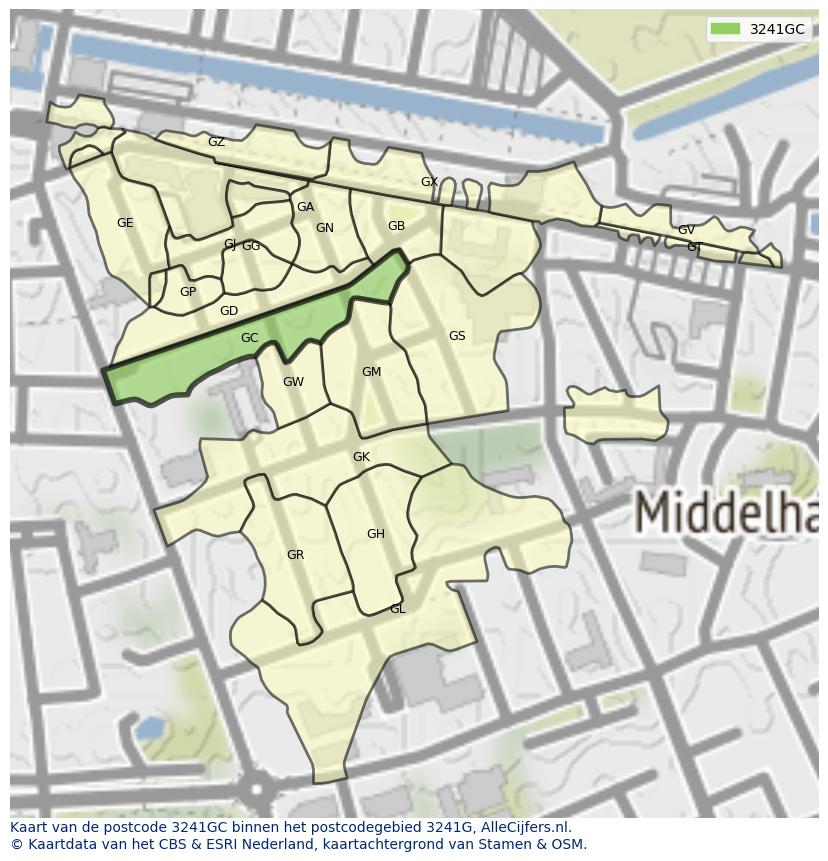 Afbeelding van het postcodegebied 3241 GC op de kaart.
