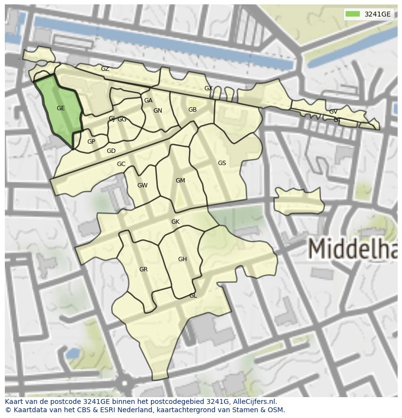 Afbeelding van het postcodegebied 3241 GE op de kaart.