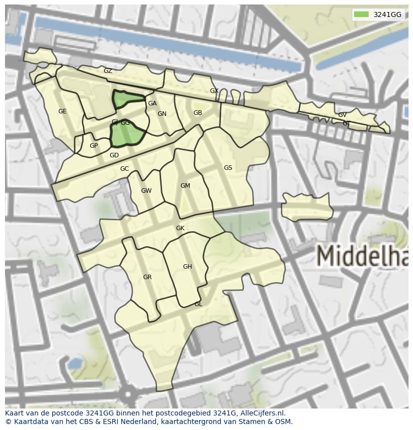Afbeelding van het postcodegebied 3241 GG op de kaart.